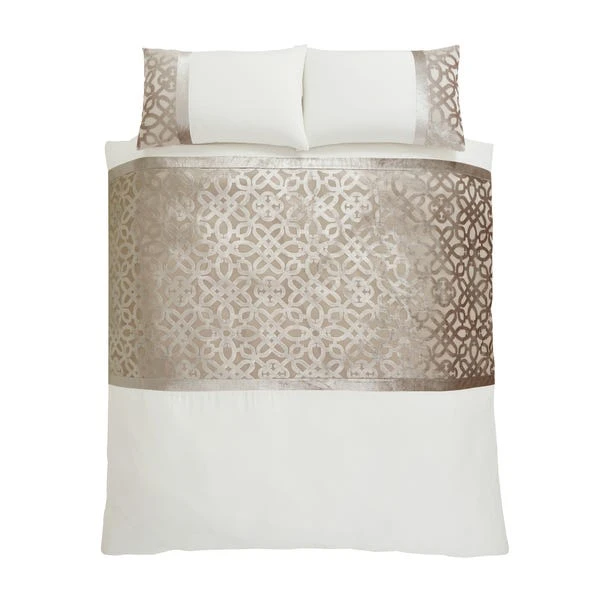 Catherine Lansfield Natural Lattice Cut Velvet Duvet Cover And Pillowcase Set 4 Catherine Lansfield Natural Lattice Cut Velvet Duvet Cover And Pillowcase Set - Image 4