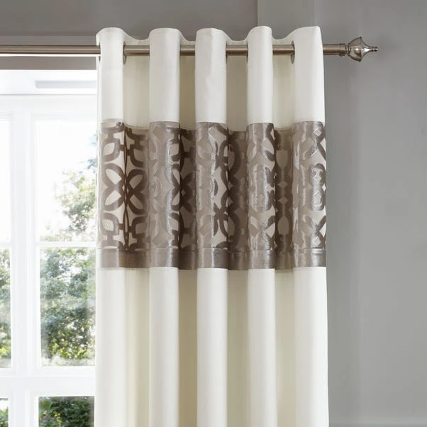 Catherine Lansfield Natural Lattice Cut Velvet Eyelet Curtains 1 Catherine Lansfield Natural Lattice Cut Velvet Eyelet Curtains
