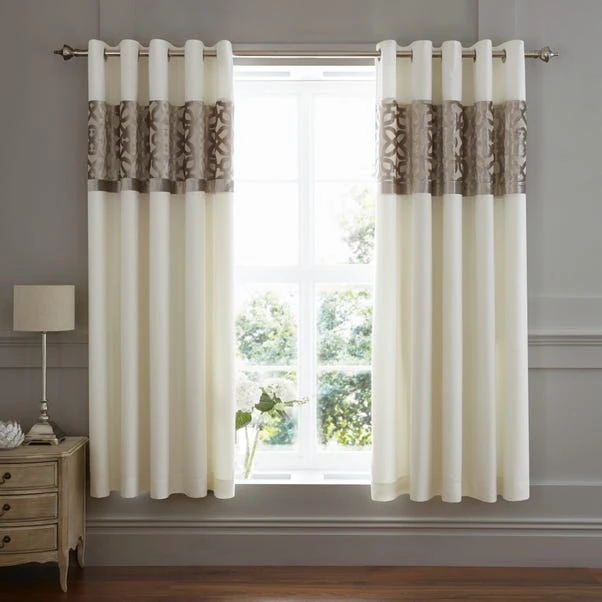 Catherine Lansfield Natural Lattice Cut Velvet Eyelet Curtains 2 Catherine Lansfield Natural Lattice Cut Velvet Eyelet Curtains - Image 2