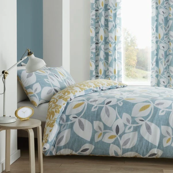Catherine Lansfield Inga Leaf Teal Reversible Duvet Cover & Pillowcase Set 1 Catherine Lansfield Inga Leaf Teal Reversible Duvet Cover & Pillowcase Set