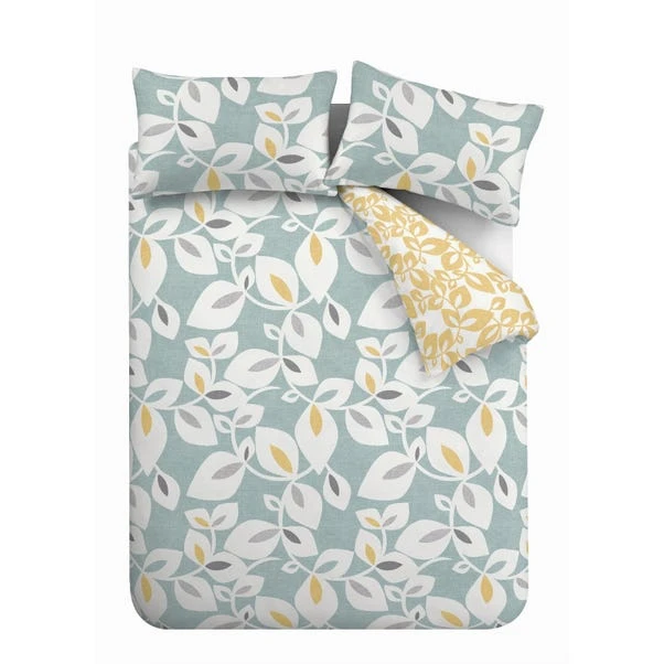 Catherine Lansfield Inga Leaf Teal Reversible Duvet Cover & Pillowcase Set 5 Catherine Lansfield Inga Leaf Teal Reversible Duvet Cover & Pillowcase Set - Image 5
