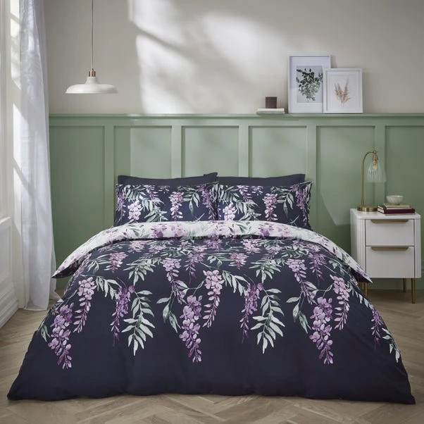 Catherine Lansfield Wisteria Reversible White Duvet Cover & Pillowcase Set 9 Catherine Lansfield Wisteria Reversible White Duvet Cover & Pillowcase Set - Image 9