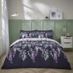 Catherine Lansfield Wisteria Reversible White Duvet Cover & Pillowcase Set