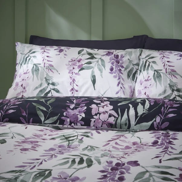 Catherine Lansfield Wisteria Reversible White Duvet Cover & Pillowcase Set 4 Catherine Lansfield Wisteria Reversible White Duvet Cover & Pillowcase Set - Image 4