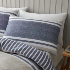 Catherine Lansfield Textured Banded Stripe Reversible Duvet Cover & Pillowcase Set 33 Catherine Lansfield Textured Banded Stripe Reversible Duvet Cover & Pillowcase Set -Catherine Lansfield 30867198 alt01