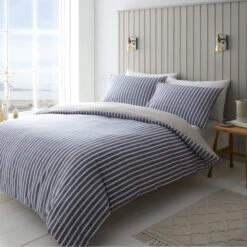 Catherine Lansfield Textured Banded Stripe Reversible Duvet Cover & Pillowcase Set 34 Catherine Lansfield Textured Banded Stripe Reversible Duvet Cover & Pillowcase Set -Catherine Lansfield 30867198 alt02