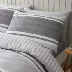 Catherine Lansfield Textured Banded Stripe Reversible Duvet Cover & Pillowcase Set 29 Catherine Lansfield Textured Banded Stripe Reversible Duvet Cover & Pillowcase Set -Catherine Lansfield 30867199 alt01
