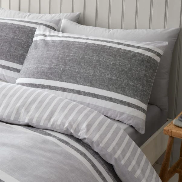 Catherine Lansfield Textured Banded Stripe Reversible Duvet Cover & Pillowcase Set 10 Catherine Lansfield Textured Banded Stripe Reversible Duvet Cover & Pillowcase Set - Image 10