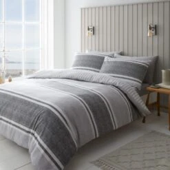 Catherine Lansfield Textured Banded Stripe Reversible Duvet Cover & Pillowcase Set 24 Catherine Lansfield Textured Banded Stripe Reversible Duvet Cover & Pillowcase Set -Catherine Lansfield 30867200