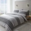 Catherine Lansfield Textured Banded Stripe Reversible Duvet Cover & Pillowcase Set
