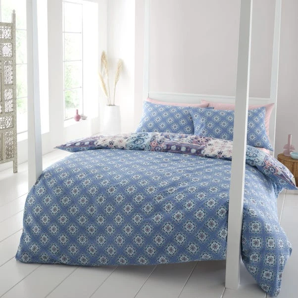 Catherine Lansfield Boho Patchwork Reversible Blue Duvet Cover & Pillowcase Set 11 Catherine Lansfield Boho Patchwork Reversible Blue Duvet Cover & Pillowcase Set - Image 11