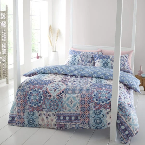 Catherine Lansfield Boho Patchwork Reversible Blue Duvet Cover & Pillowcase Set 1 Catherine Lansfield Boho Patchwork Reversible Blue Duvet Cover & Pillowcase Set