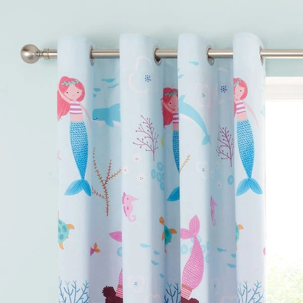 Catherine Lansfield Mermaid Fully Reversible Eyelet Curtains 1 Catherine Lansfield Mermaid Fully Reversible Eyelet Curtains