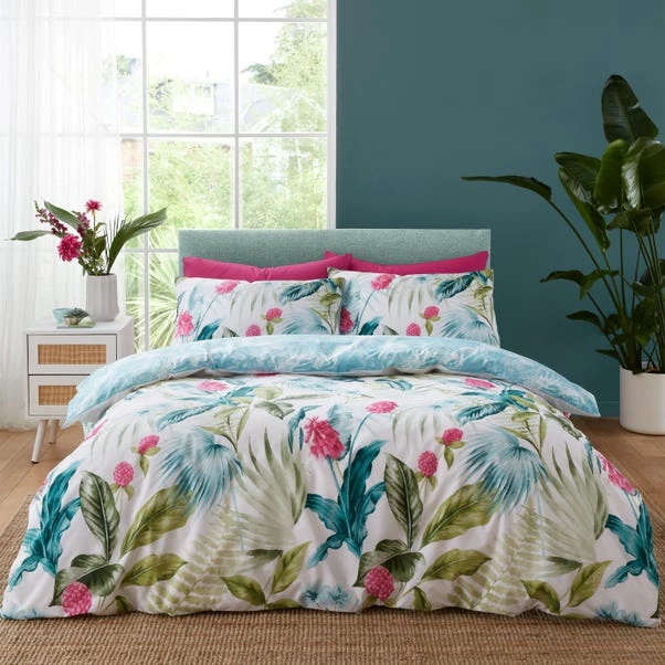 Catherine Lansfield Aruba Tropical Floral Green Duvet Cover And Pillowcase Set 7 Catherine Lansfield Aruba Tropical Floral Green Duvet Cover And Pillowcase Set - Image 7