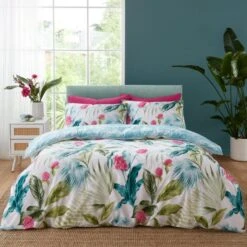 Catherine Lansfield 23 Catherine Lansfield Aruba Tropical Floral Green Duvet Cover And Pillowcase Set