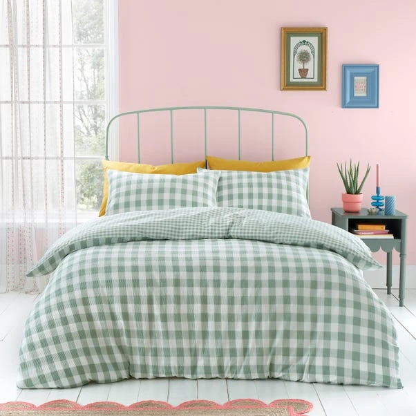 Catherine Lansfield Seersucker Gingham Check Duvet Cover & Pillowcase Set 1 Catherine Lansfield Seersucker Gingham Check Duvet Cover & Pillowcase Set