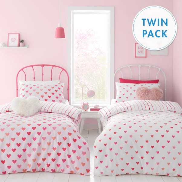 Catherine Lansfield Set Of 2 Hearts And Stripes Reversible Duvet Cover And Pillowcase Sets 8 Catherine Lansfield Set Of 2 Hearts And Stripes Reversible Duvet Cover And Pillowcase Sets - Image 8